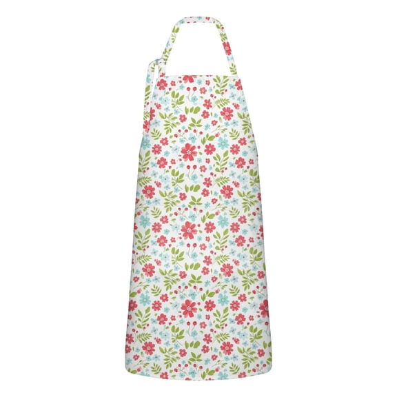 Pioneer Flower Floral Print Pattern Apron for Women and Men, Cotton Linen Waterproof with Pockets, Adjustable, 33x27 Inch for Kitchen, Gardening, BBQ, Salon