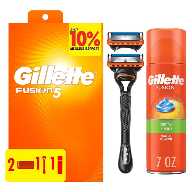 Gillette Fusion5 Shaving Razor for Men, 1 Razor Handle, 2 Razor Blade Refills and 1 Fusion Sensitive Shaving Gel