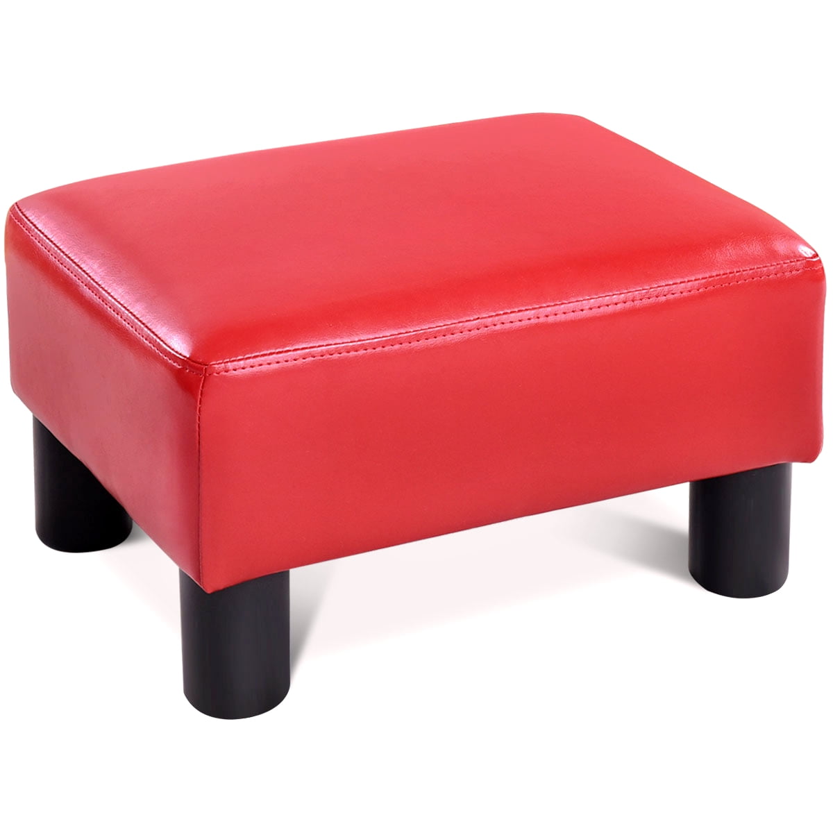 Gymax PU Leather Ottoman Footrest Small Stool Rectangular with Padded Seat Red