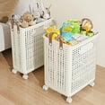thumbnail image 5 of Foldable Cloth Basket Home Large Capacity With Wheels Easy Movement Balcony Bathroom Handle Dirty Cloth Basket Bins Containers Home Organization Shelf Baskets Laundry Hampers, 5 of 7