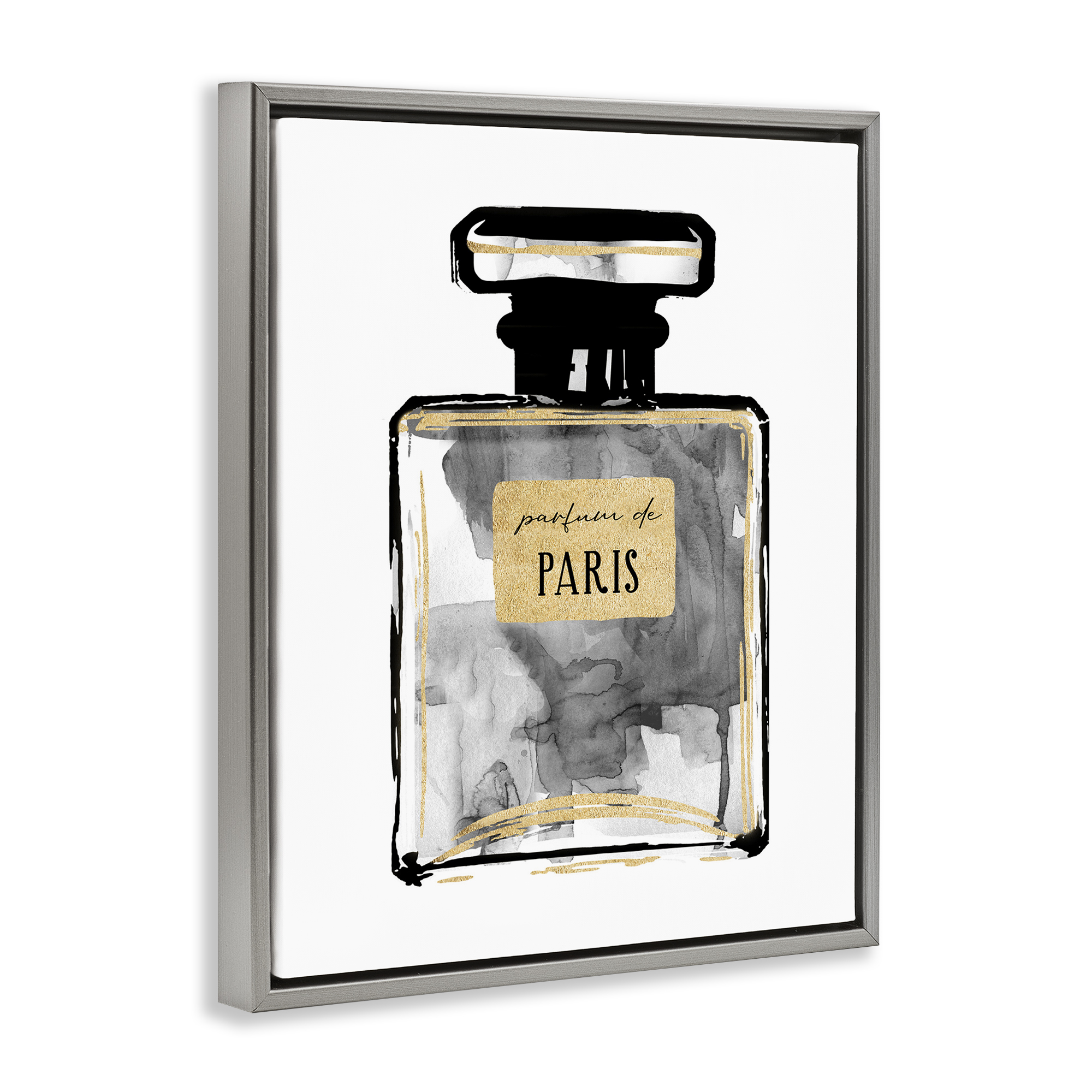 Stupell Industries Bold French Perfume Beauty & Fashion Painting Gray Floater Framed Art Print Wall Art, 17 x 21