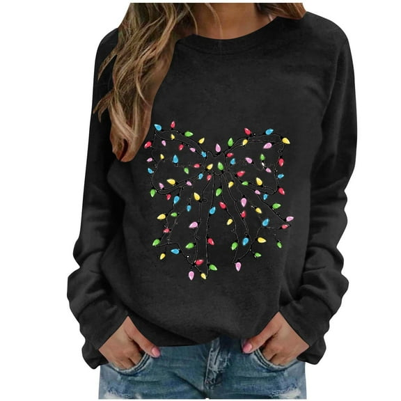 Makaor Women's Sweatshirt Tops Christmas Crew Neck Tops Graphic Long Sleeve Pullover Tees Fleece Cute Fall Winter Clothes