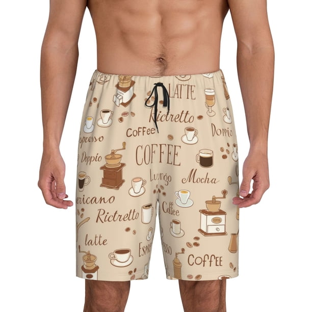 Balery Coffee Time Pantalones cortos de pijama de punto de algodón para hombre con cinturilla y bolsillos-3X-Large