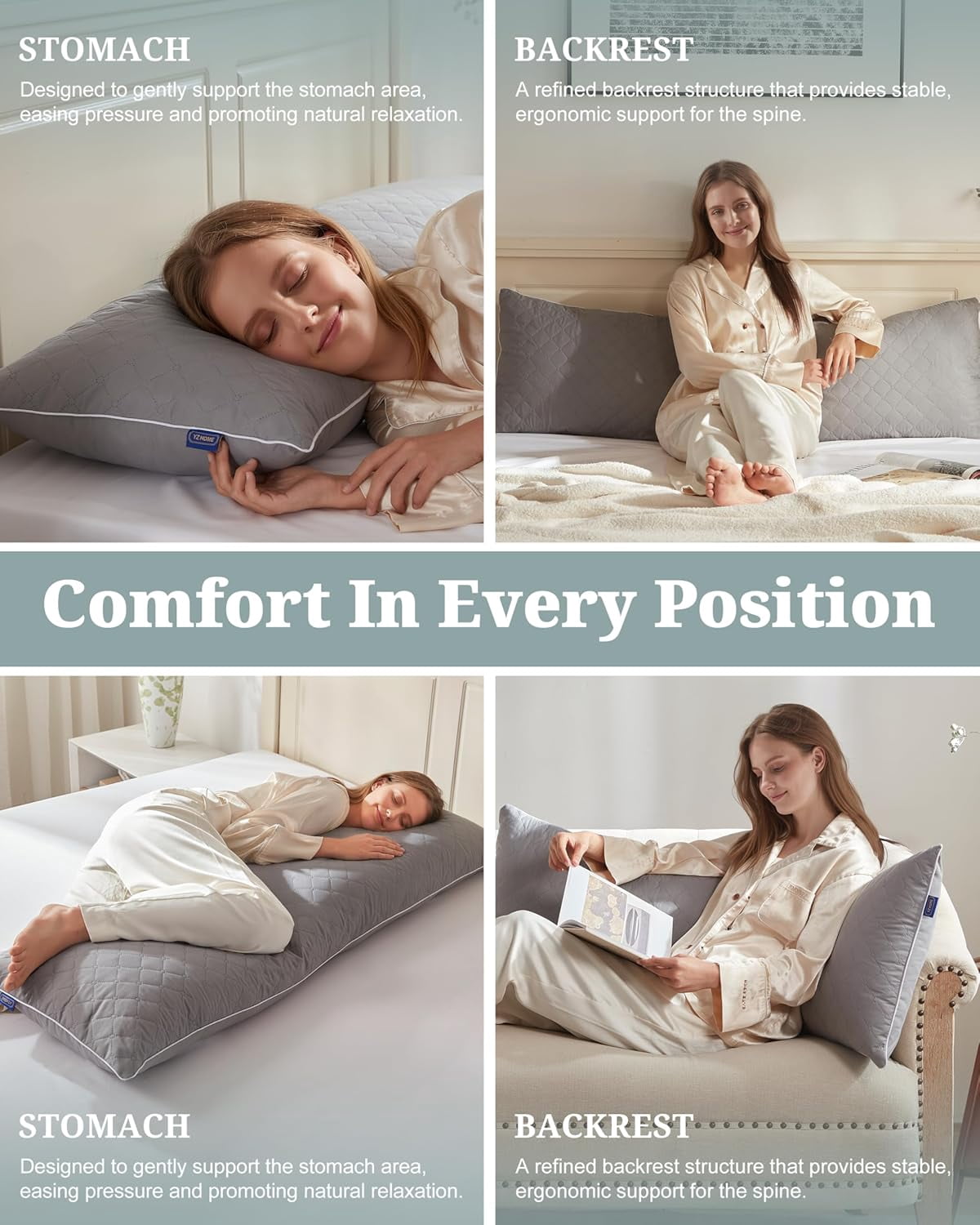Parojati 20×54 inch Long Washable Body Pillow Insert for Adults with Shredded White Memory Foam, Soft & Firm enough for Side Sleepers, Pregnant Women, Grey