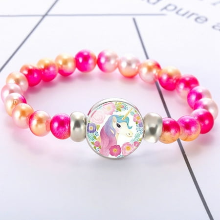 12 Styles Rainbow Unicorn Glass Beads Bracelets & Bangles For Kids Girls Party Accessories Gifts