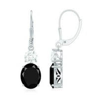 Rosec Jewels Oval Shaped Created Black Diamond Drop Earrings with Moissanite, Lever Back (8X10 mm, AAAA Grade), 18K White Gold