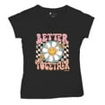 thumbnail image 5 of Better Together Women's V-Neck T-shirt Vintage Retro Boho Style 70s Floral Vibe Hippie Peace Love Friendship Bohemian Tee, 5 of 7