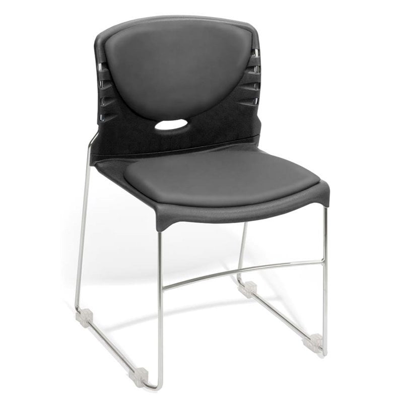 OFM Faux Leather Stacking Chair in Charcoal (Set of 4)
