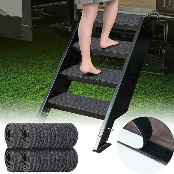 4x RV Step Covers Trailer Camper Stair Carpet Universal Nonslip RV Step Rugs 49.5cmx19cm