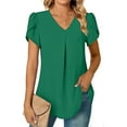 thumbnail image 2 of Womens T Shirts Summer Tops 2025 Solid Color V-Neck Short Sleeve Pleat Tunic Stylish Tees Tshirts Shirts for Women, 2 of 6