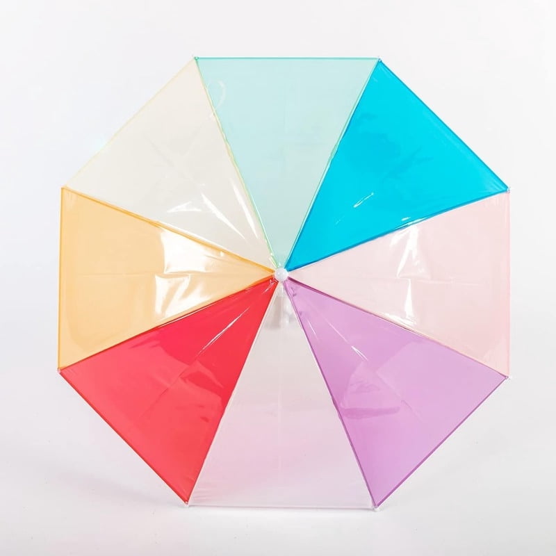 Kids Clear Transparent Rainbow Umbrella, Easy-Grip Handle, Durable Fiber Frame, Compact Children's Rain Umbrella for School & Travel, Boys & Girls