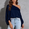 thumbnail image 5 of Sexlip Womens Off Shoulder Blouse Long Sleeve Puff Sleeve Design Satin Fabric Flowy Silhouette for Evening Occasions Blue L, 5 of 5