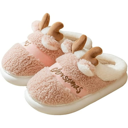 

CoCopeaunt Women Slippers Cute Christmas Deer Indoor Outdoor Slide Faux Fur Winter House Shoes