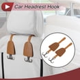 thumbnail image 2 of Ganchos para reposacabezas de coche de 2 piezas para bolsos y paraguas, organizador resistente de respaldo de asiento de coche de cuero sintético marrón claro, 2 of 7