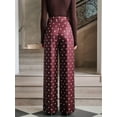 thumbnail image 4 of Women'S Polka Dots Wide Leg Tailored Pants High Waisted Belted Loose Trousers with Pockets Wine Red XL, 4 of 10
