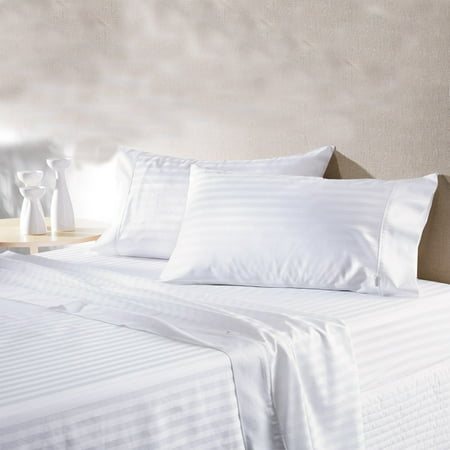 Cotton Linen Sheet - MISR Linen 4PCs Sheet Set Egyptian Cotton 400 Thread Count Stripe Collection 18 Inches Pocket