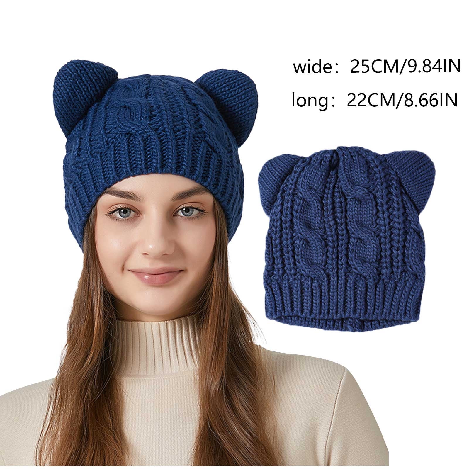 Women’s Dark Blue Winter Fleece-Lined Chunky Knit Beanie Snow Hat Cap Wool Womens Soft Beanie Hats Snow Society Winter Hats For  main image 2