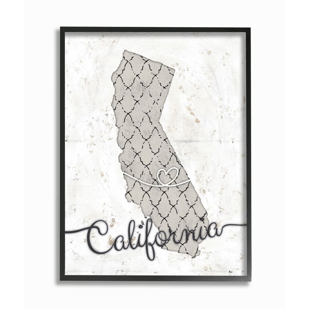 Stupell Industries California Patterned Grey US State Design Framed Wall Art by Ziwei Li