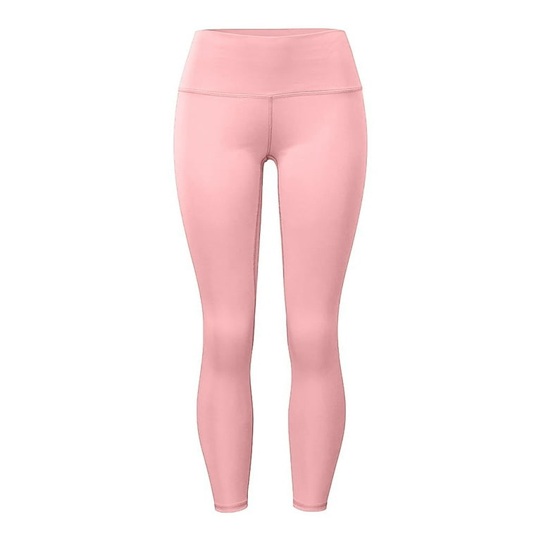 JSGEK Sales Women's High Waist Yoga Pants with Pockets Hip Lift  Quick-drying Running Tummy Control Pants Workout Leggings Pink S 