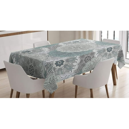 

Mindunm Grey Tablecloth Tile Artwork Mandala Patern of Oriental Touch and Eastern Style Details Cold Dusty Tones Motif Print Rectangular Table Cover for Dining Room Kitchen Decor 60 X 84 Blue