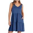 thumbnail image 1 of QIPOPIQ Robe Tunique Femme Printemps Été Col en V Robe Droite Ample Fluide Évasée Sans Manches Robes Décontractées Liquidation, 1 of 9
