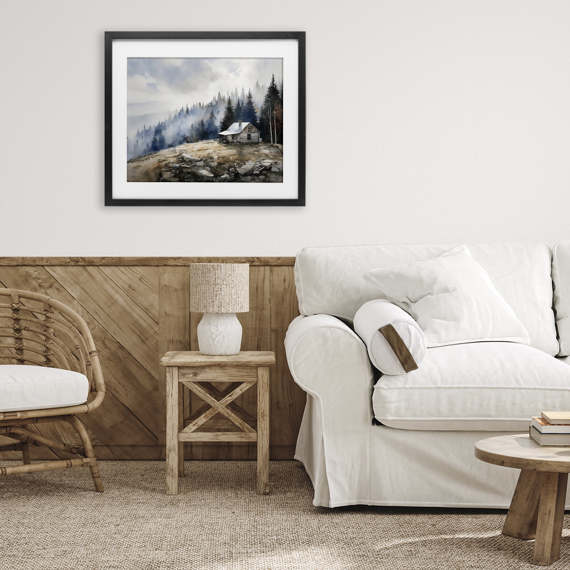 Stupell Industries Misty Cabin on Ridge Black Framed Print Under Glass, design by Franklyn Gregory