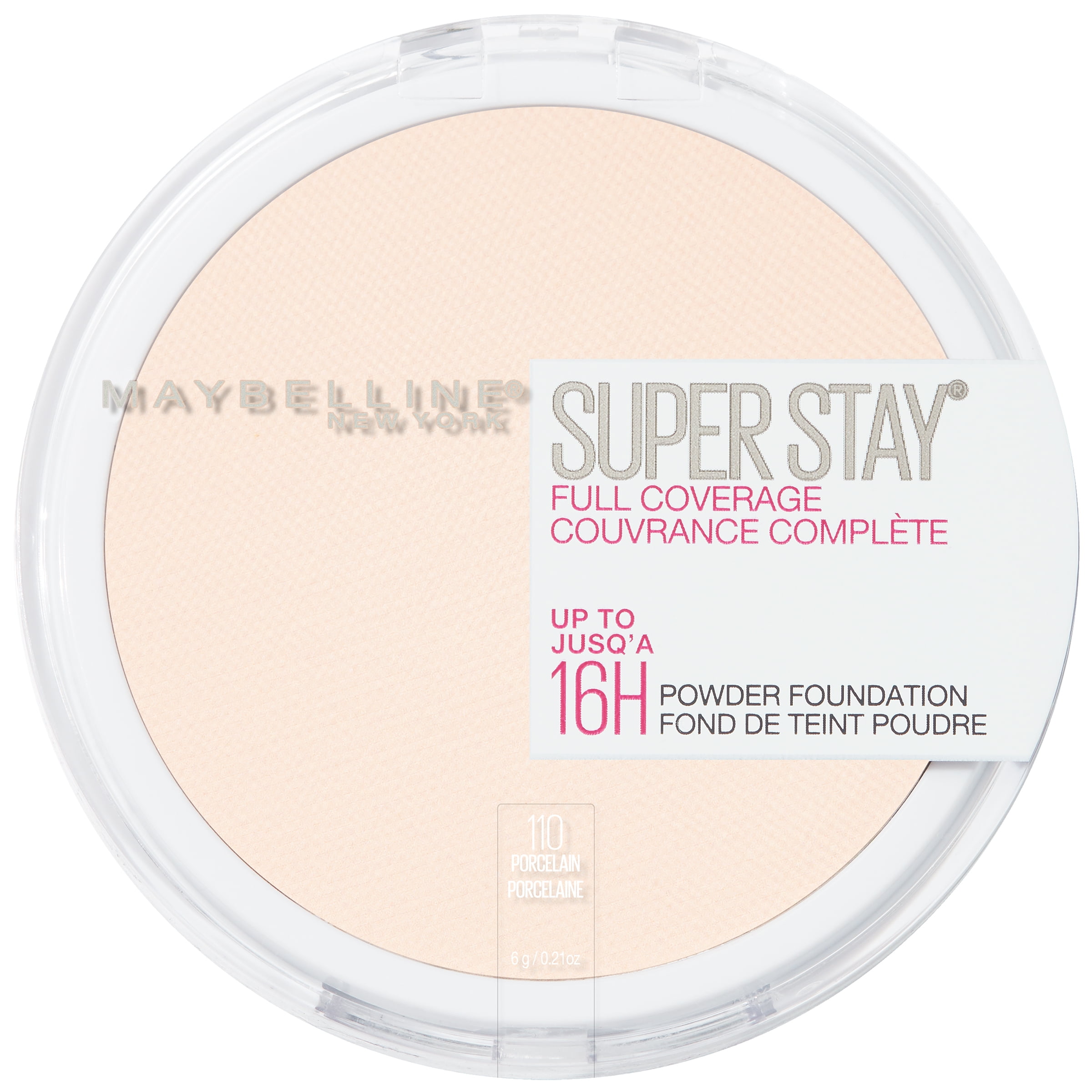 Maybelline Super Stay Full Coverage Powder Foundation Makeup, Matte Finish, Porcelain, 0.21 oz