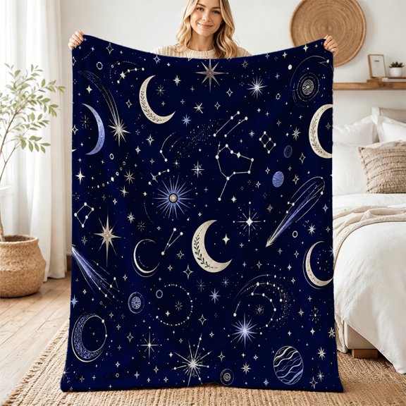 Taplcvy Celestial Night Sky Design Flannel Throw Blanket, Family Gift, 30" x 40"