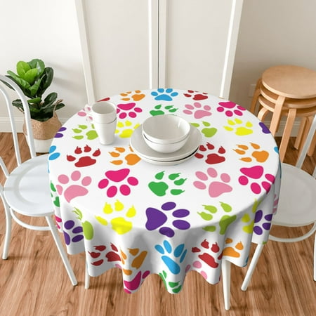 

TEQUAN 60 Round Tablecloth Colorful Animal Paw Tracks Pattern Washable Polyester Table Cloth Waterproof Wrinkle Resistant Decorative Table Cover