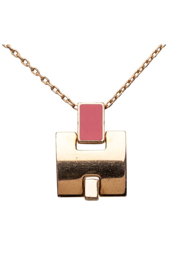 Pre-Owned Hermes Eileen Necklace, Gold Pink Plated Enamel, Women's HERMES