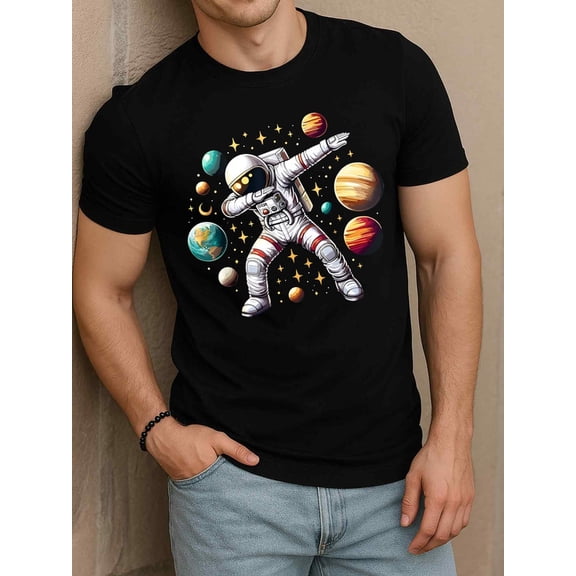 Greenink Space Dabbing Astronaut T-Shirt Men t shirt black graphic limited edition Daily and weekend wear Unique Design Unisex Shirt Cotton tshirts
