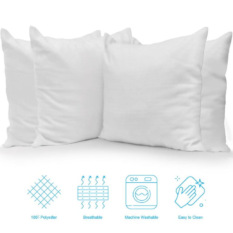 Decorative Throw Pillow Insert: Set of 4 Square Soft (White, 18x18) For  Sofa, Bench, Bed, Auto Seat Hypoallergenic Bed Couch Sofa- Indoor  Decorative