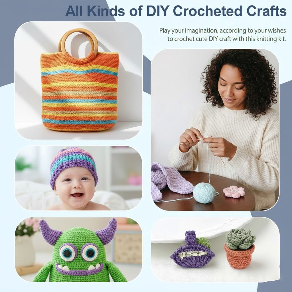 Byseng Crochet Kit for Beginners Adults, 113PCS Crochet Kits Include Yarn, Crochet Accessories Set with Needles Storage Bag