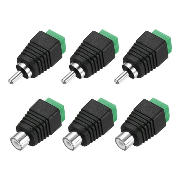 Uxcell 6 Pack RCA Cable Solderless Adapter Audio/Video Speaker Wire RCA Male Female Plugs Screw Terminal Connector Black