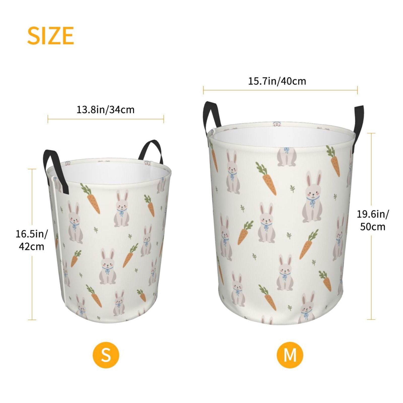 Large Laundry Basket with Handles - Cute Rabbit Radish Kids Baby Dirty Clothes Laundry Hamper for Bedroom Aesthetic