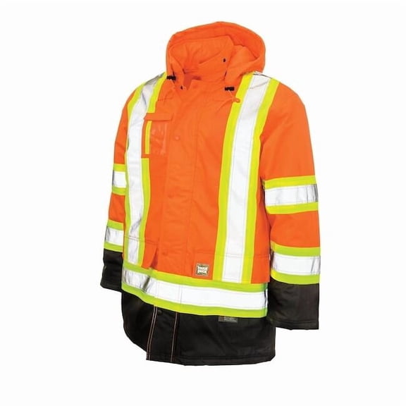Men's Hi-Vis Safety Parka, 300D Poly Oxford with PU Coating, Orange, Xl