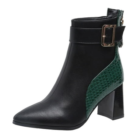 

Women Boots Autumn Winter Boots Fashion Autumn Women Ankle Boots High Heel Thick Heel Pointed Snake Print Colorblock Back Zipper Comfortable