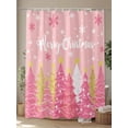 thumbnail image 4 of Fsddascl Pink Christmas Tree Shower Curtain Set - Small 36" x 72" Washable Bathtub Curtain with 12 Hooks, Pink Xmas Tree Snowflake Luxury Waterproof Fabric Stall Shower Curtains for Bathroom/Bathtub, 4 of 6