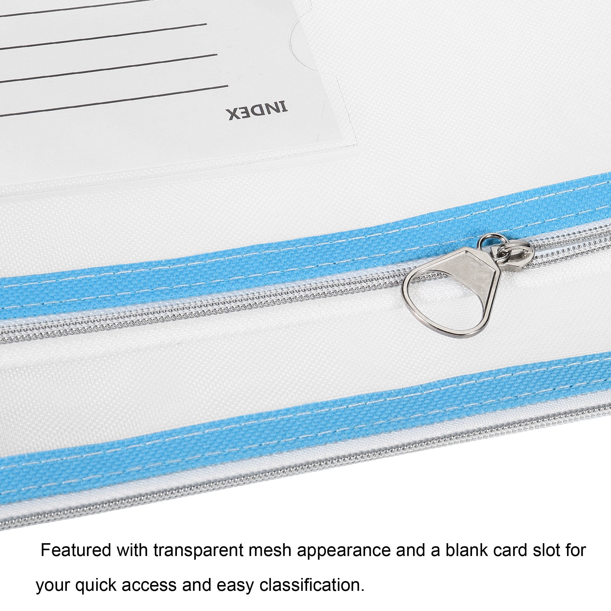 Unique Bargains Nylon Mesh Zip Files Handle Bag with Name Tag Light Blue