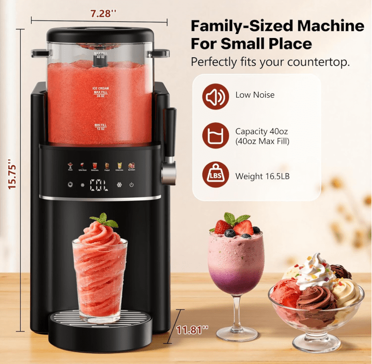 LWQ Slushie Machine, Ice Cream Maker, Slushy Machine for Home and Families, No ice needed with Rapid Chill & Temperature Control, Multi-function for Margarita, Frappé, Easy to Clean (Black)