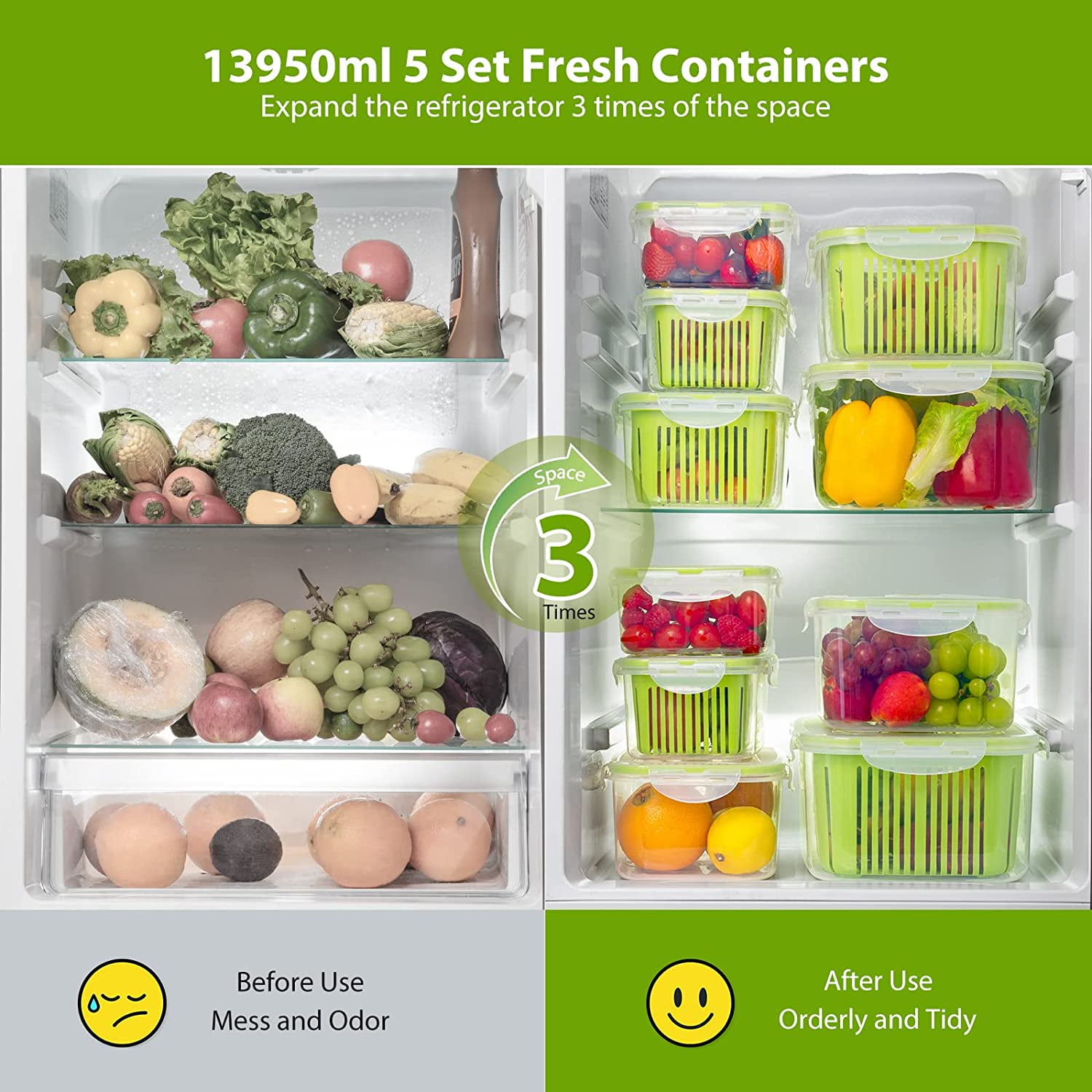 MsPrLs Fruit Storage Containers for Fridge 5 Pack | Fruits and Veggie  Containers for Refrigerator with Colander | Keep Produce Vegetables Lettuce