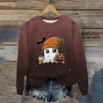 thumbnail image 2 of DOSUKRAI Halloween Sweatshirts for Women Spooky Season Funny Long Sleeve Graphic Crewneck Pullover Tops Cute Ghost Sweater Brown,XL, 2 of 9