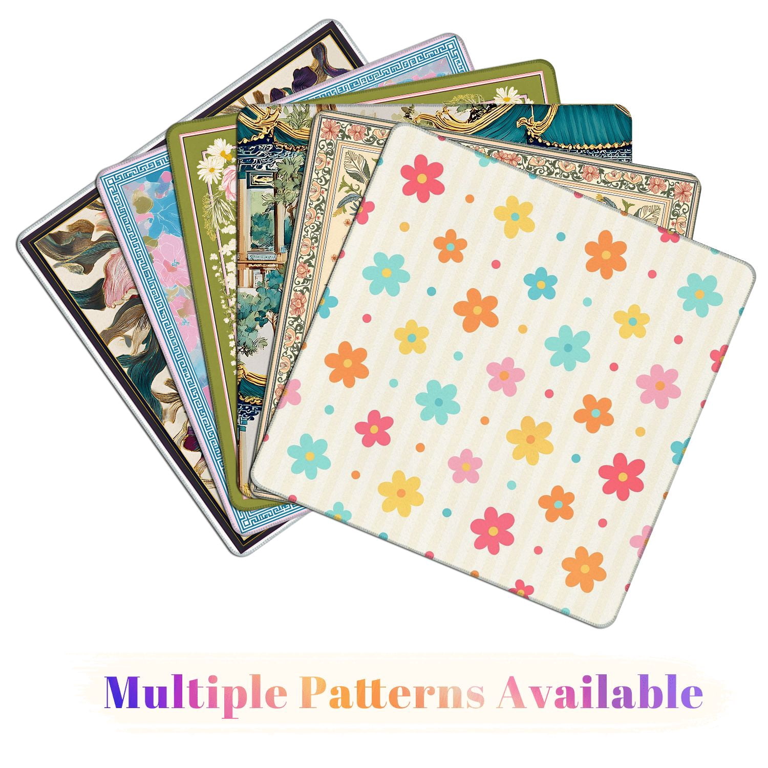 Mahjong Mat 31.5" x 31.5" Colorful Retro Flower Polka Dots Cream Striped Non-Slip Noise Reduction American Mahjong Tiles Table Cover for Dominoes Poker Card Board Games Gift