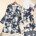 thumbnail image 4 of GPOECD Womens Sleepwear Soft Print Cardigan 3 Piece Home Loungewear Set for Spring Autumn Relaxation Pajama Sets Grey,XL, 4 of 8