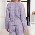thumbnail image 3 of Women's Fuzzy Pajama Tops Long Sleeve Fleece Flannel Pj Winter Warm Thick Sleeping Pullover Embroidered Sleepwear,Light Purple - M, 3 of 3