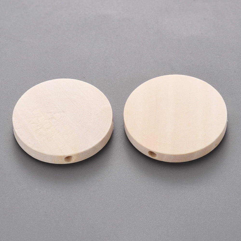 Wooden Beads Undyed Flat Round Antique White 24.5x5mm Hole: 1.6mm 330pcs/500g