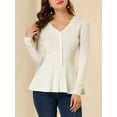 thumbnail image 6 of MODA NOVA Juniors V Neck Long Sleeve Ribbed Pullover Knitted Peplum Sweater White L, 6 of 7