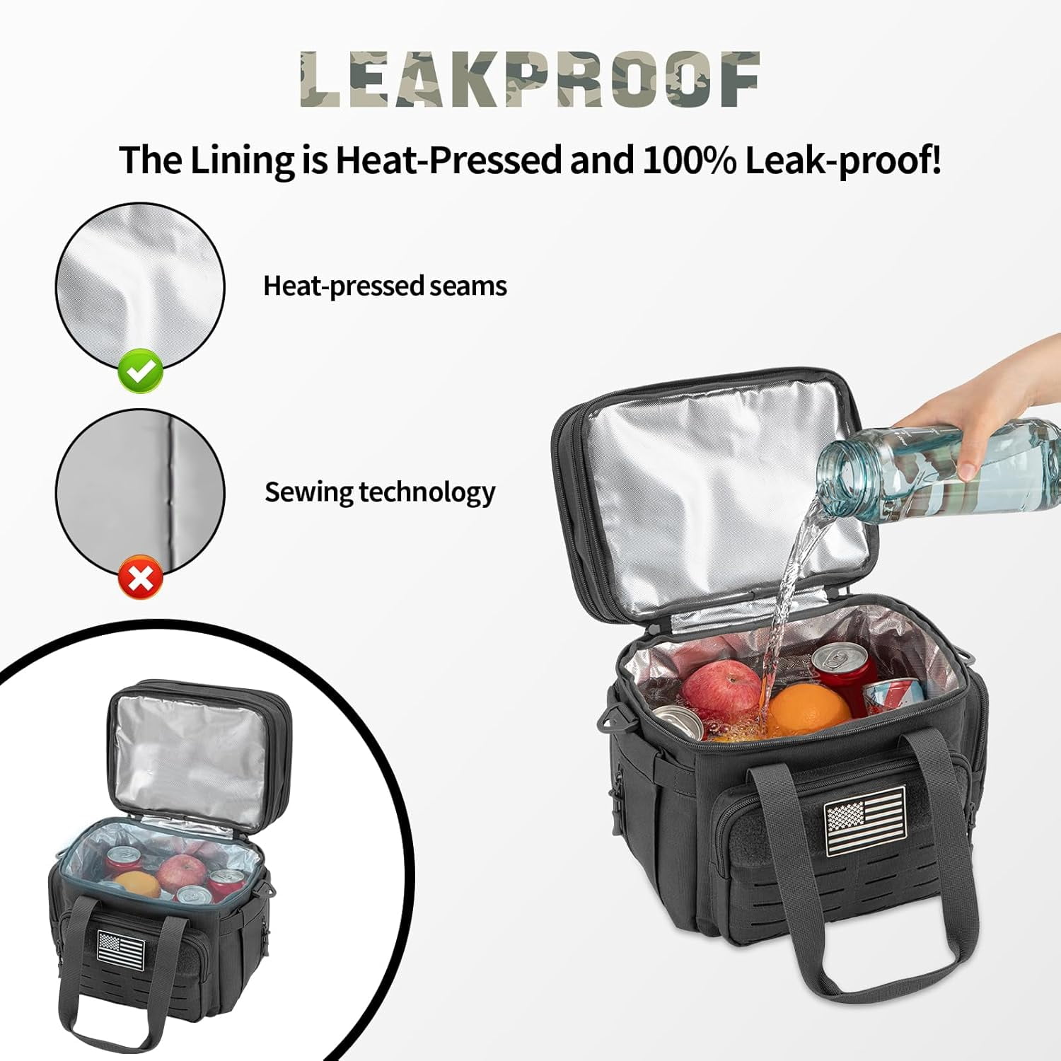 favastee Tactical Lunch Bag for mens Military heavy duty lunch box work Leakproof insulated Durable Thermal Cooler Bag for Adult Meal for Office Camping Picnic Pail MOLLE Webbing