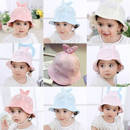Cute Baby Infant Girls Sun Flower Hat Bucket Hat Cotton Summer Cap 6-24