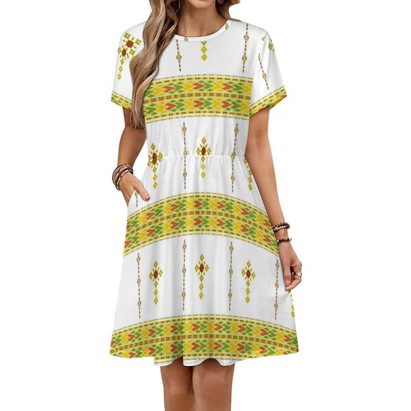 Ethiopian Habesha Tibeb Telet Short Sleeve Dress Women Summer Evening Dresses Ladies Sundress